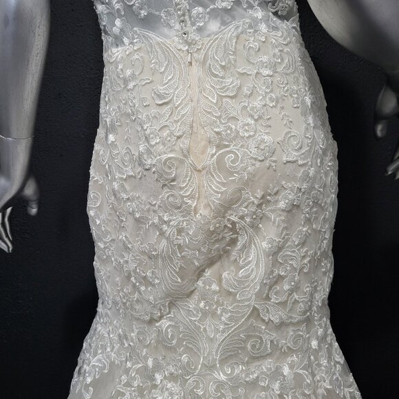 NWT~$1595~MON CHERI~10/12~IVORY EMBROIDERED MERMAID FIT & FLARE WEDDING DRESS - Picture 12 of 16